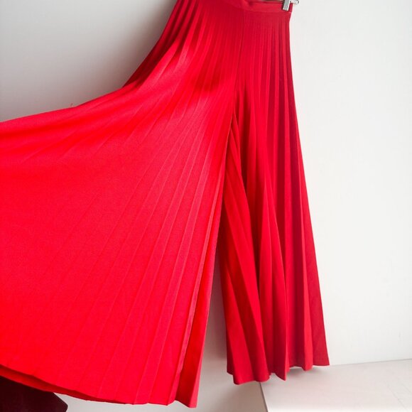 Vintage 70s Pleated Super Wide Leg Palazzo Pants Bright Red XS/S - Picture 5 of 6